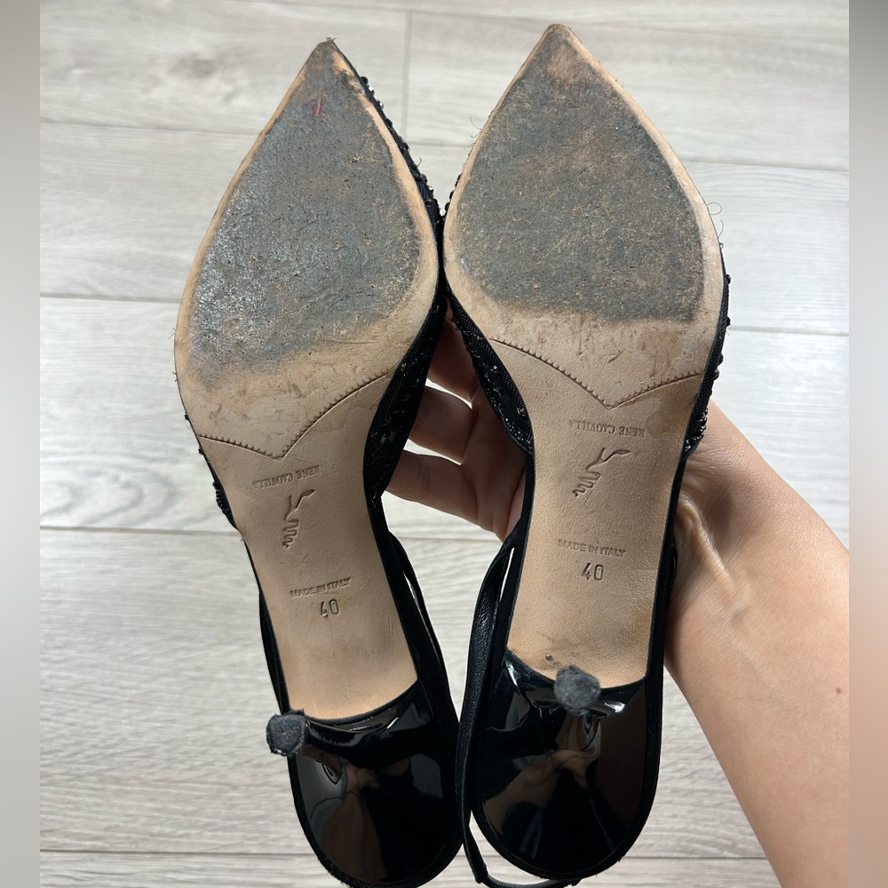 Rene Caovilla Black Sequin Pointed Toe Low Heels - Picture 4 of 13